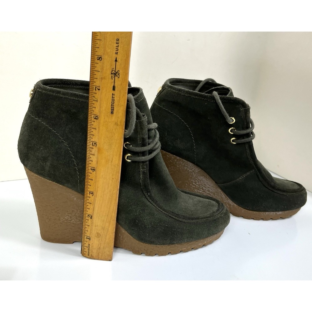 Michael Kors Size 8 Wedge Booties Green Gray Suede Lace-Up Platform Ankle Great! - Picture 2 of 16